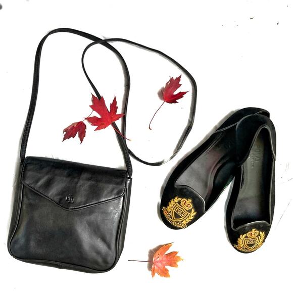 Vintage Ralph Lauren Small Black Leather Crossbody Bag | Heritage Classic Prep - Picture 1 of 16